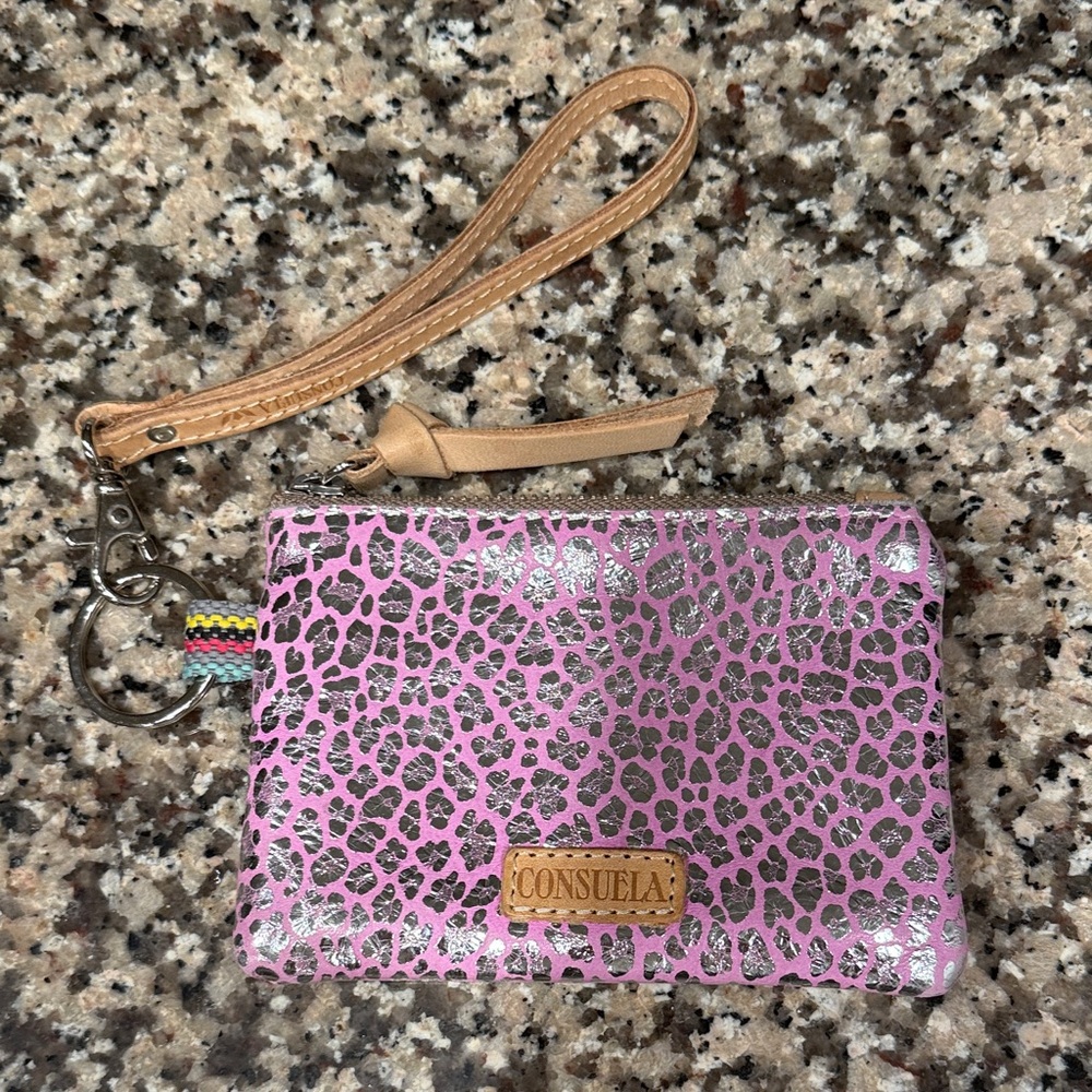 Consuela Leopard Print Wristlet in Pink and Silver